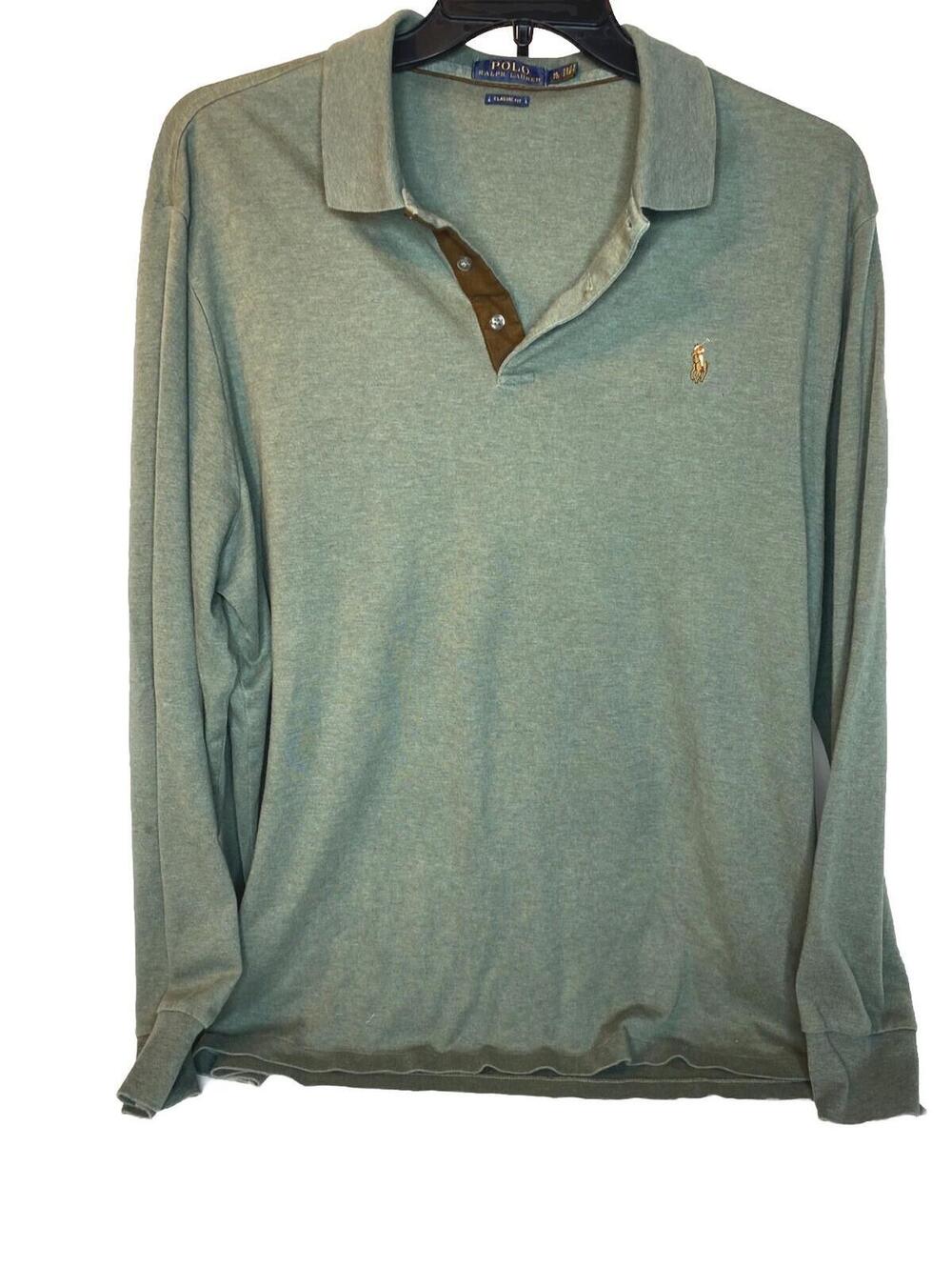 VINTAGE Ralph Lauren Classic Fit Long Sleeve Polo Shirt Men’s XL Green Cotton